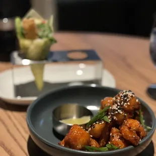 Sushi cone and Korean fried cauliflower