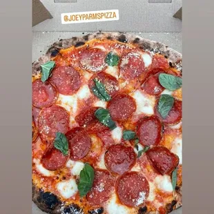 a pepperoni pizza in a box