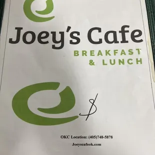 a menu for breakfast and lunch