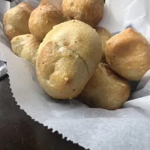 a basket of bread rolls