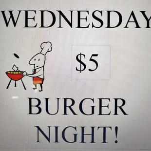 a sign for a burger night