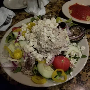 Greek Salad $8.50, huge salad but presentation could use help.