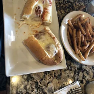 Meatball sub with fries