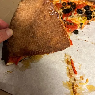 a slice of pizza left in a box