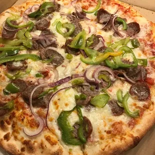 Bada Bing Pizza - sausage, green pepper and onion.