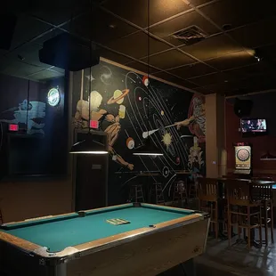 a pool table in a bar