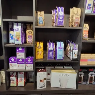 shelves of coffee and tea
