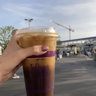 shakin jamaican cold brew w an extra shot of caramel &amp; light almond milk