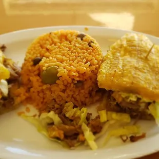 The pork jibartio with Puerto Rican rice