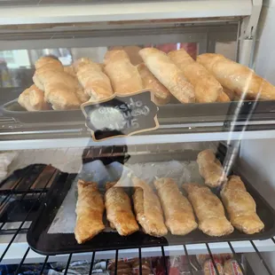 a display of bread rolls
