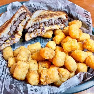Patty Melt and Tater Tots