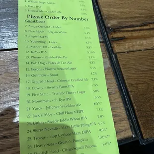 On tap menu
