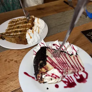 Six layer carrot cake and white chocolate raspberry cheesecake, both good!!