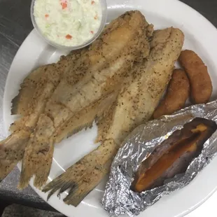 Whole catfish plate , salt and pepper style , sweet potatoes on Tuesday Wednesday and Thursday