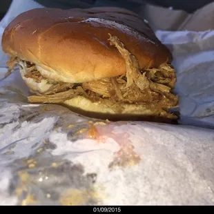 Chopped BBQ Sandwich - more pulled than chopped, sauce is rather thick &amp; sweet.