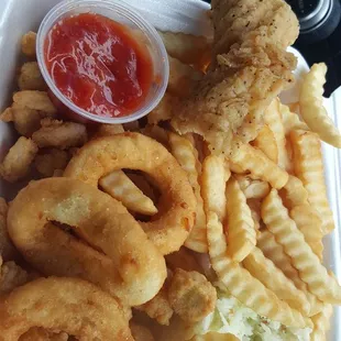 Popcorn shrimp and a piece of my husbands catfish off the special board that melted in your mouth- and I don't ever eat catfish.