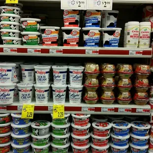 a shelf of yogurt