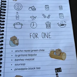 The drink menu