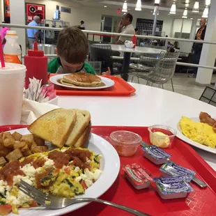 Spinach scramble and pancake combo.