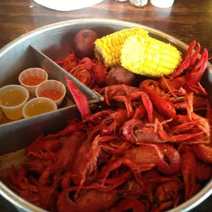 3lbs crawfish &amp; 2 potatoes for $17 (corn $0.75 each)