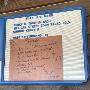 a menu for mexican street grill