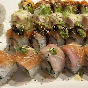 Delicious selection of sushi rolls.