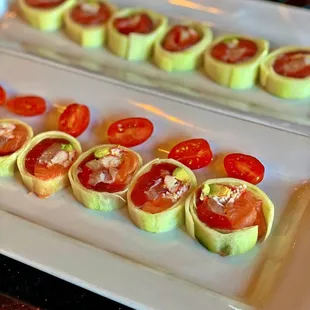 Carpaccio Roll &amp; Cucumber Wrapped Tuna and Crab Roll