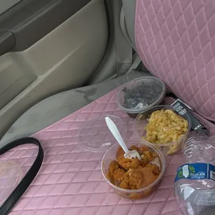 a car seat with food on it