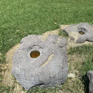 Lava rock excavated on grounds with Indian metate