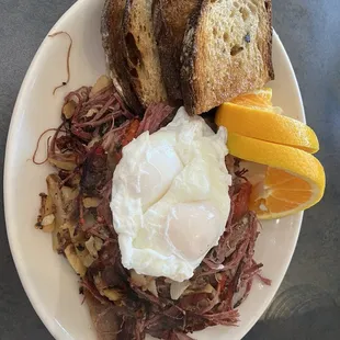 Corned Beef Hash with Two Eggs. The beef was very lean. Delicious. Aug-2024