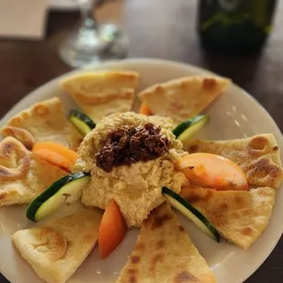 Hummus, gyro plate.