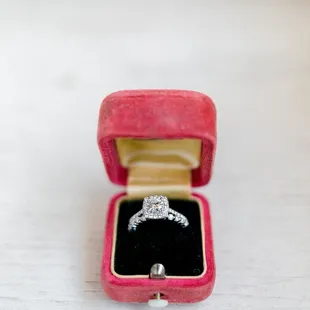 John took my great grandmothers diamond and was able to make it my center diamond! Here it is in the original box