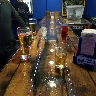 The new half wall counter top being used...