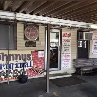 Front of Johnny's Original BBQ, cute little joint; a must visit after visiting Elvis' birthplace in Tupelo!