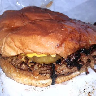 Double onion burger with cheese.