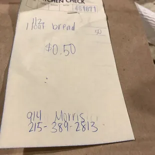 Bill for Piece of Bread