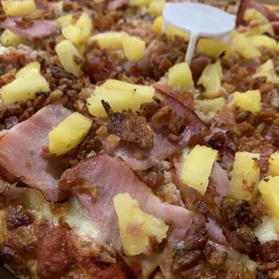 Ham bacon sausage with pineapple