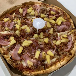 Ham, bacon, sausage and pineapple