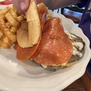 Pizza burger. Huge pepperonis!