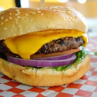 a cheeseburger on a bun
