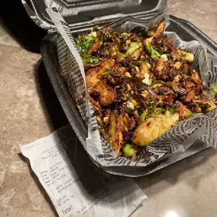 a take out container of food