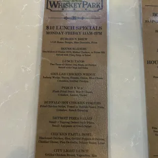 Happy hour, Lunch specials and Sunday brunch menus