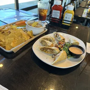 Egg rolls and spinach dip