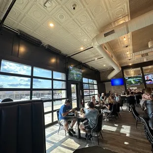 View out to the patio (not completed yet). They have the ability to open the garage doors.  Nice!