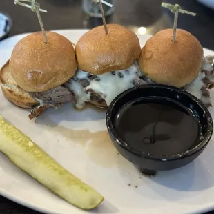 Prime rib sliders.... Very good! Upgraded to a salad in place of chips.