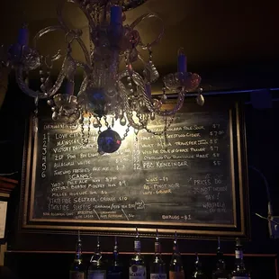 Drink list upstairs