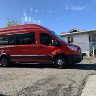 14 seat van. Plenty of room for bags, golf bags, etc