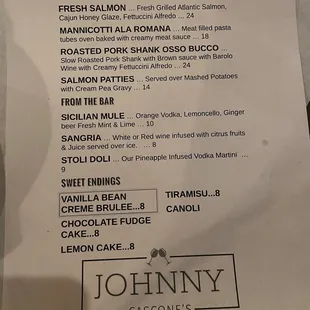 Specials over Valentines Day weekend. LOVED the Mannicotti ala romana.