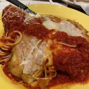 Eggplant Parmigiana Pasta with an extra meatball
