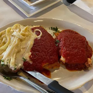 Italian Flag Combo (fettucine alfredo, chicken parmigiana, and a lasagna)